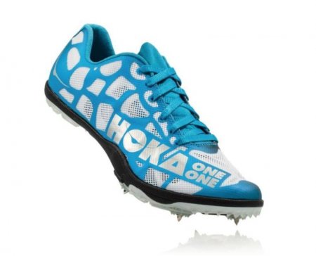 Scarpe da pista Hoka Rocket LD Spikes da uomo, bianco/ciano