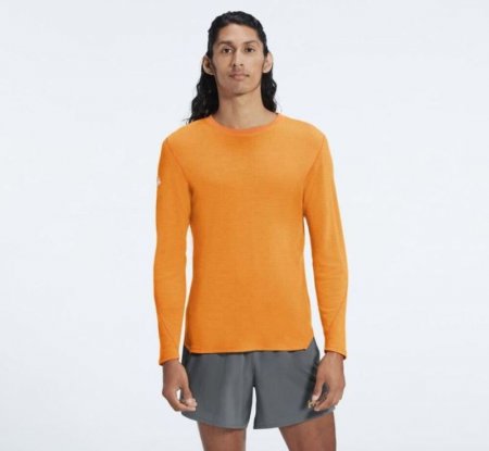 Hoka Uomo Merino Wool Blend T-Shirt Manica Lunga Arancione Cachi